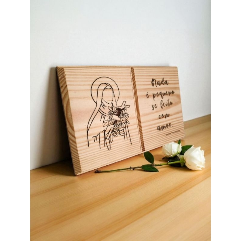 Imagem Livro Santa Teresinha, Padre Pio, Papa Francisco, São José - Quadro de Madeira.