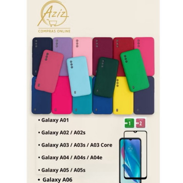 Capa Premium +Película de Vidro p/ Galaxy A01/A02/A02s/A03/A03s/A03 Core/A04/A04s/A04e/A05/A05s/A06 –Silicone Aveludado