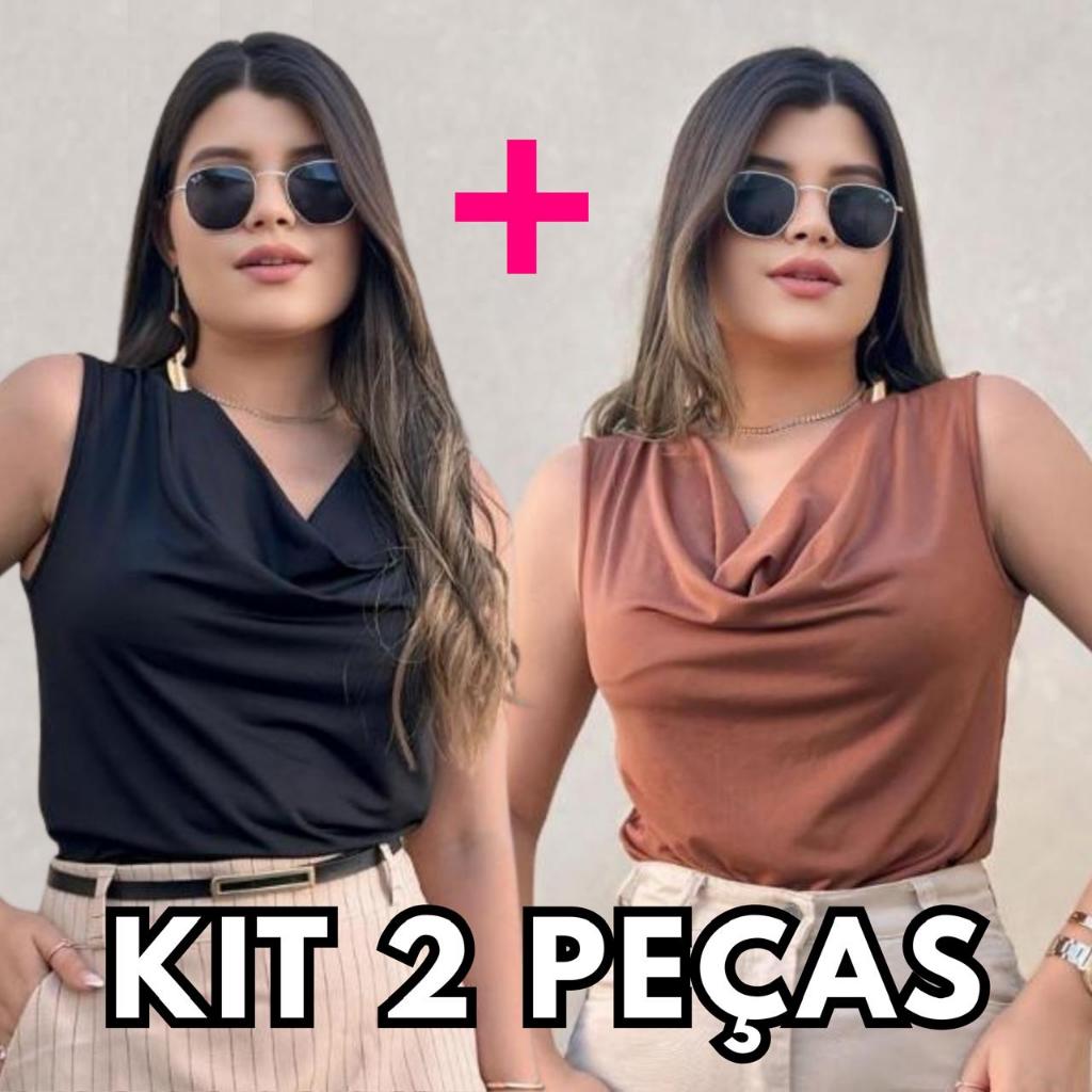 Kit 2 Blusas Feminina Gola Boba Suplex Light Moda Verão Elegante Regata Blusa em Oferta na Shopee