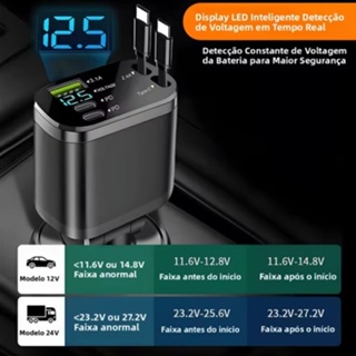 Carregador de carro retrátil, carregador rápido de para carro 4 em 2 para tipo C em Oferta na Shopee