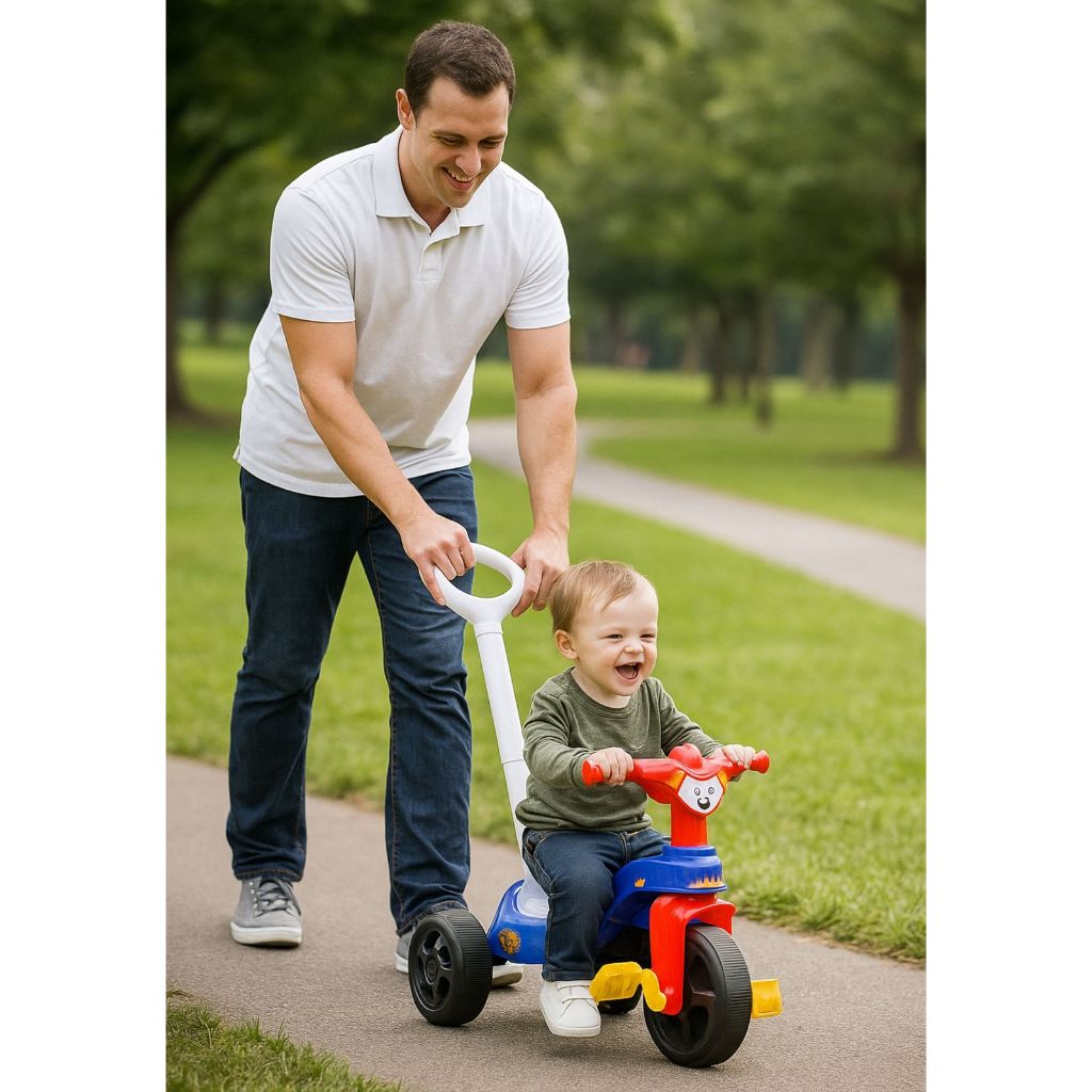 Triciclo Infantil Com Haste Empurrador Pais e Filhos Motoca Menino e Menina velotrol selo inmetro