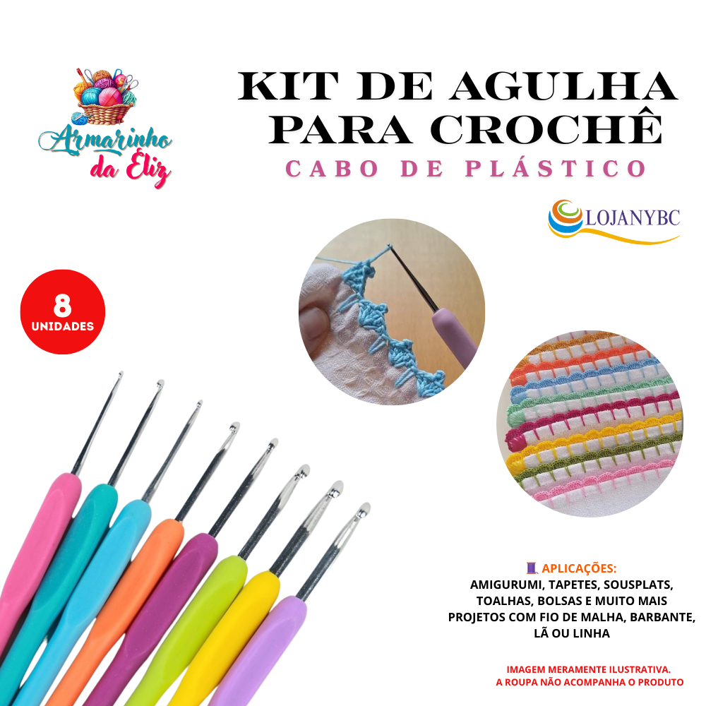Kit Agulha Para Crochê Soft Cabo de Plástico Nybc – Kit C/ 8 Unidades