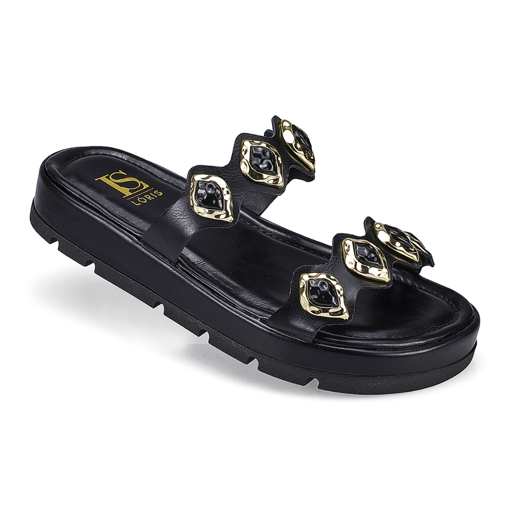 Sandália Feminina Lóris Rasteira Rasteirinha Papete Spike Confortável 052-015 em Oferta na Shopee