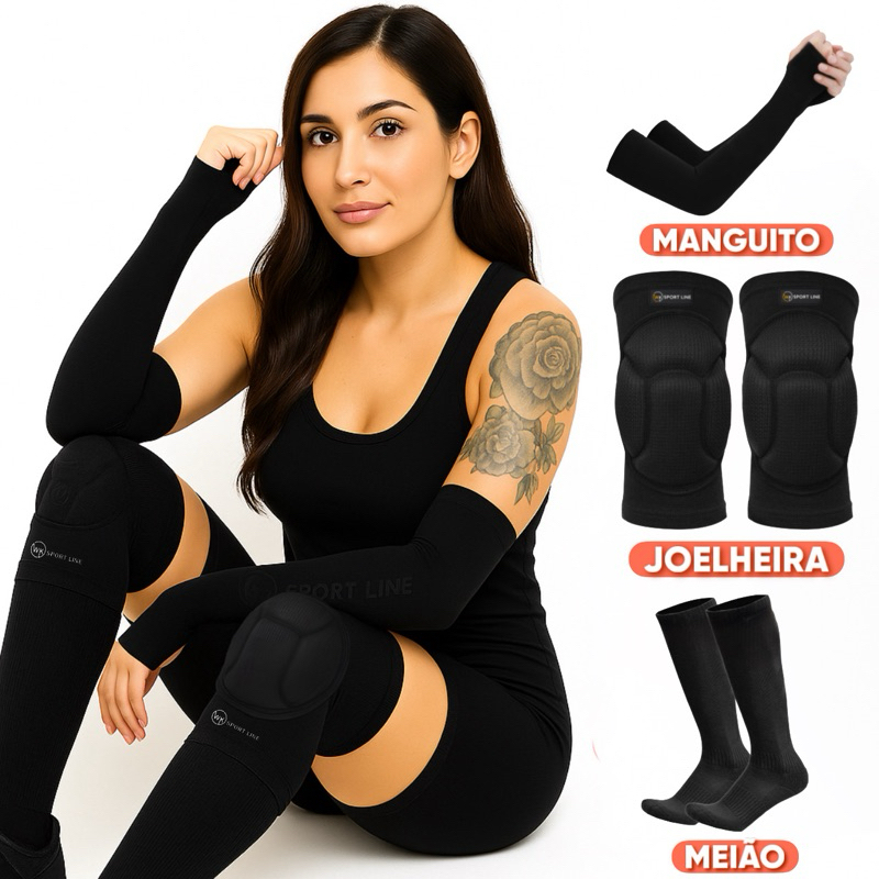 kit Completo Vôlei Unissex Joelheira Master Meião Manguito ORIGINAL em Oferta na Shopee