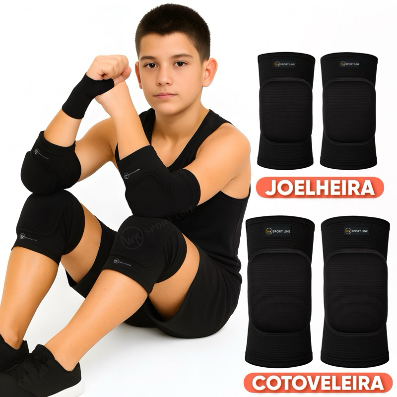 Joelheira + Cotoveleira Clássica Infantil Juvenil Goleiro Futsal ou Volei skate Patins em Oferta na Shopee
