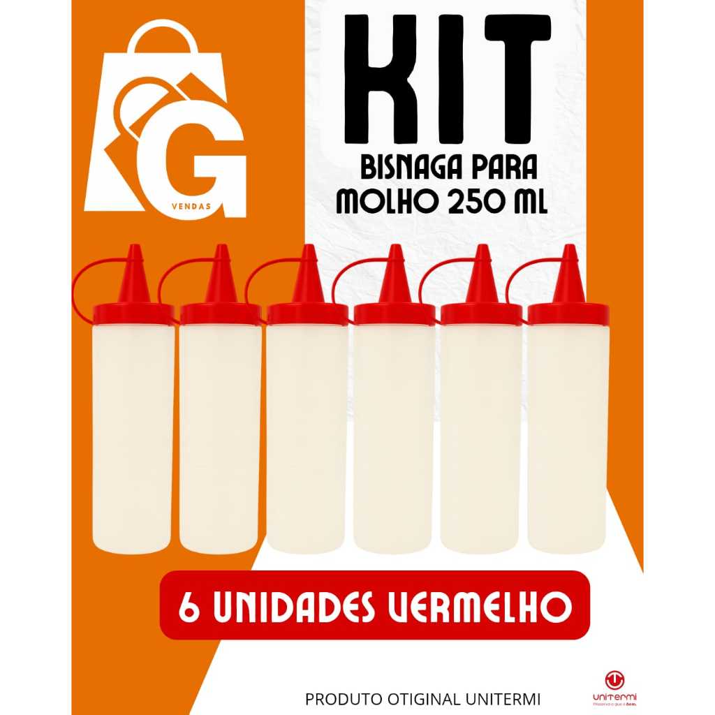 kit 6 UNIDADES Bisnaga para Molho 250 ml - Branca - Amarela - Vermelha (Maionese, Katchup, mostarda)