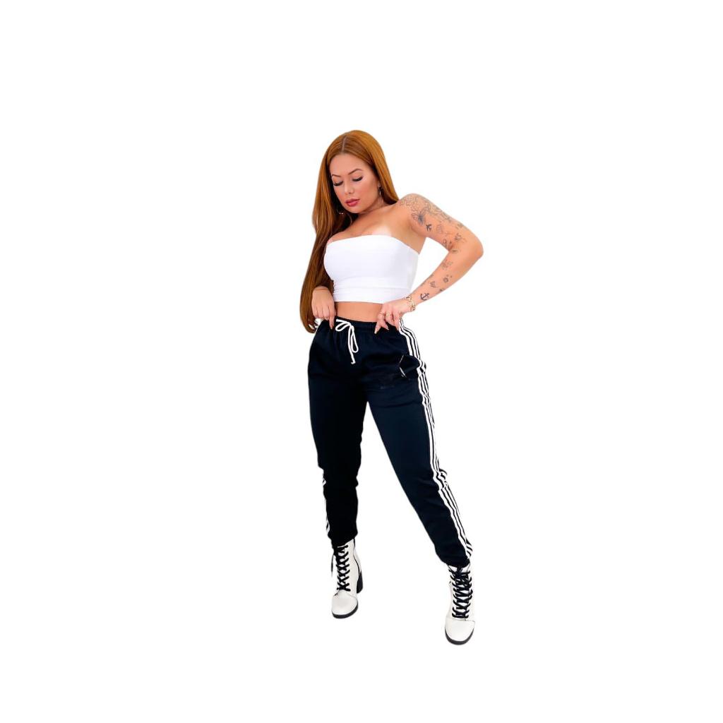 Calça Jogger Feminina Academia Flanelada Listra Retro em Oferta na Shopee