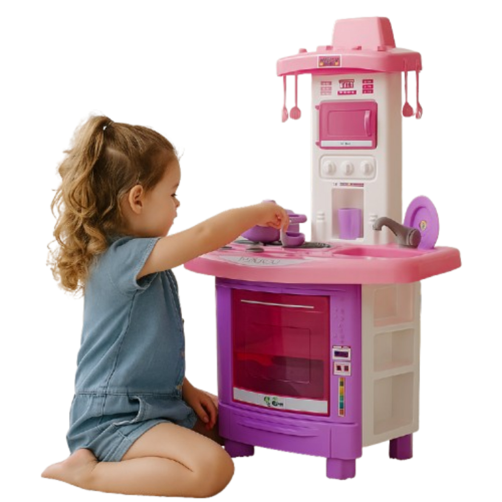 Cozinha de Brinquedo Infantil Cozinha Faz de Conta Com Acessórios Panelinhas Completa Interativa Pia Sai Água 70cm
