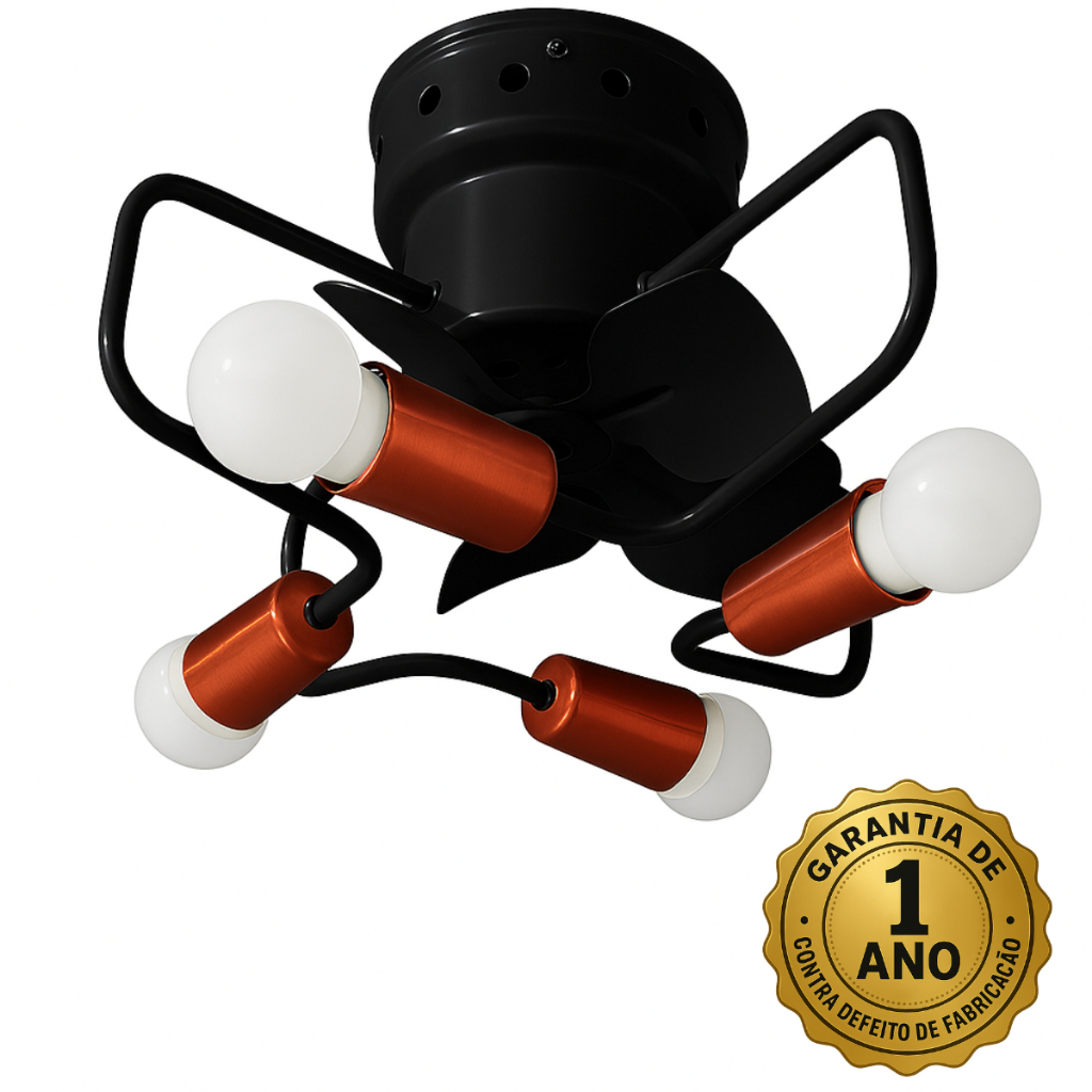 Ventilador Teto Preto Cobre Potente Bivolt Chave Rotativa 110v 220v Alta Ventilação Quarto Sala cozinha Design Moderno