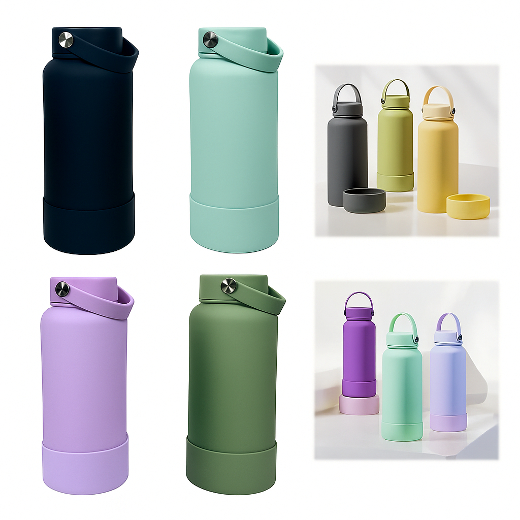 Garrafa Térmica de Aço Inox com Alça para Água Quente e Fria com Base Silicone com Alça em Oferta na Shopee