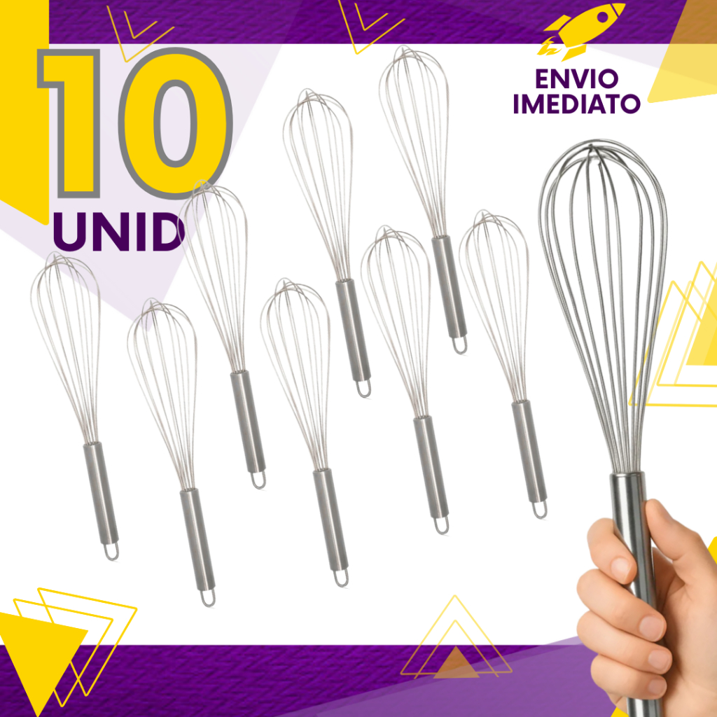 Kit 10, 5 ou 4 un - Batedor Fouet Profissional De Ovos E Massas Cabo Reforçado 30cm Utensilio De Cozinha