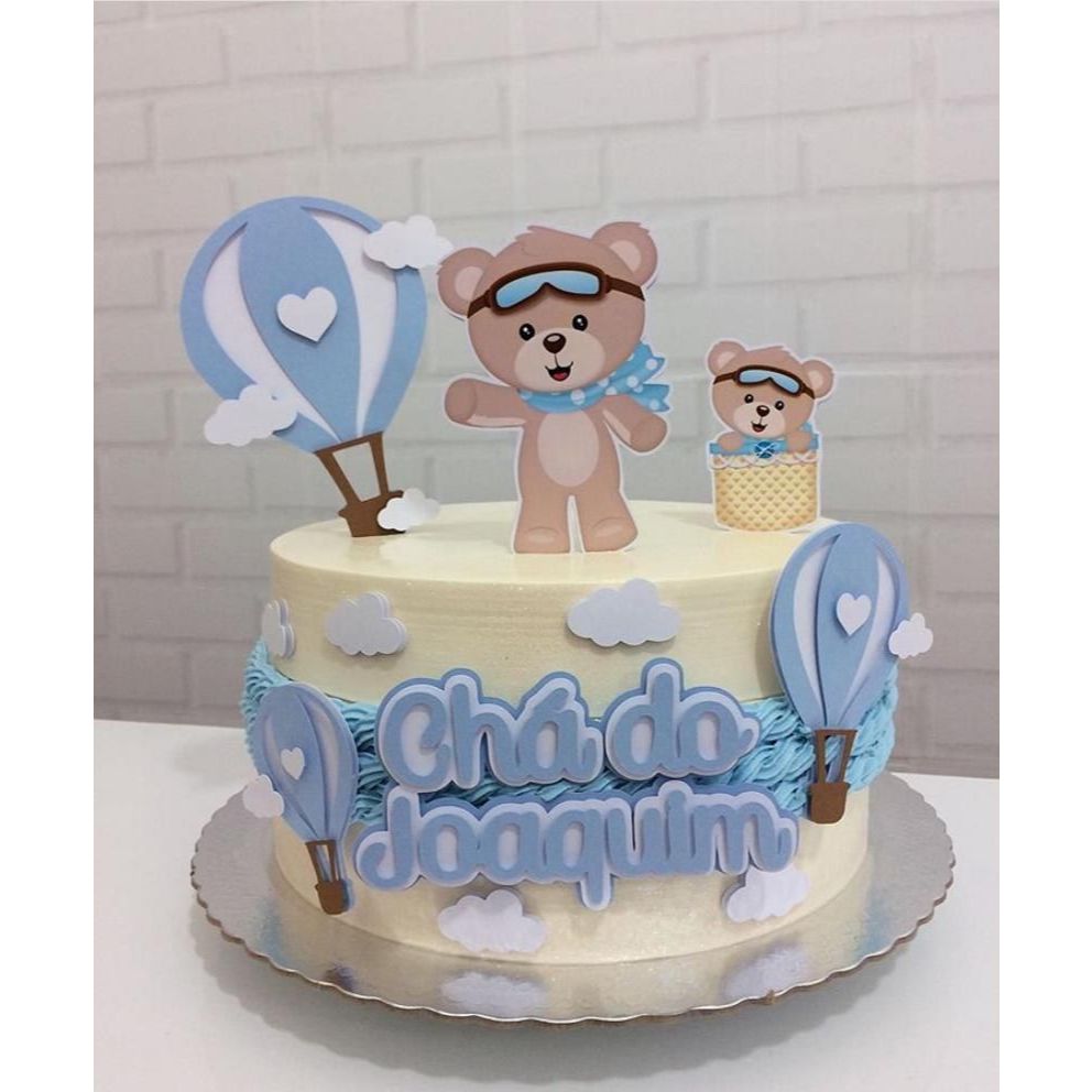 Topo de bolo ursinho baloeiro em camadas/ ENVIAR NOME NO CHAT APÓS A COMPRA