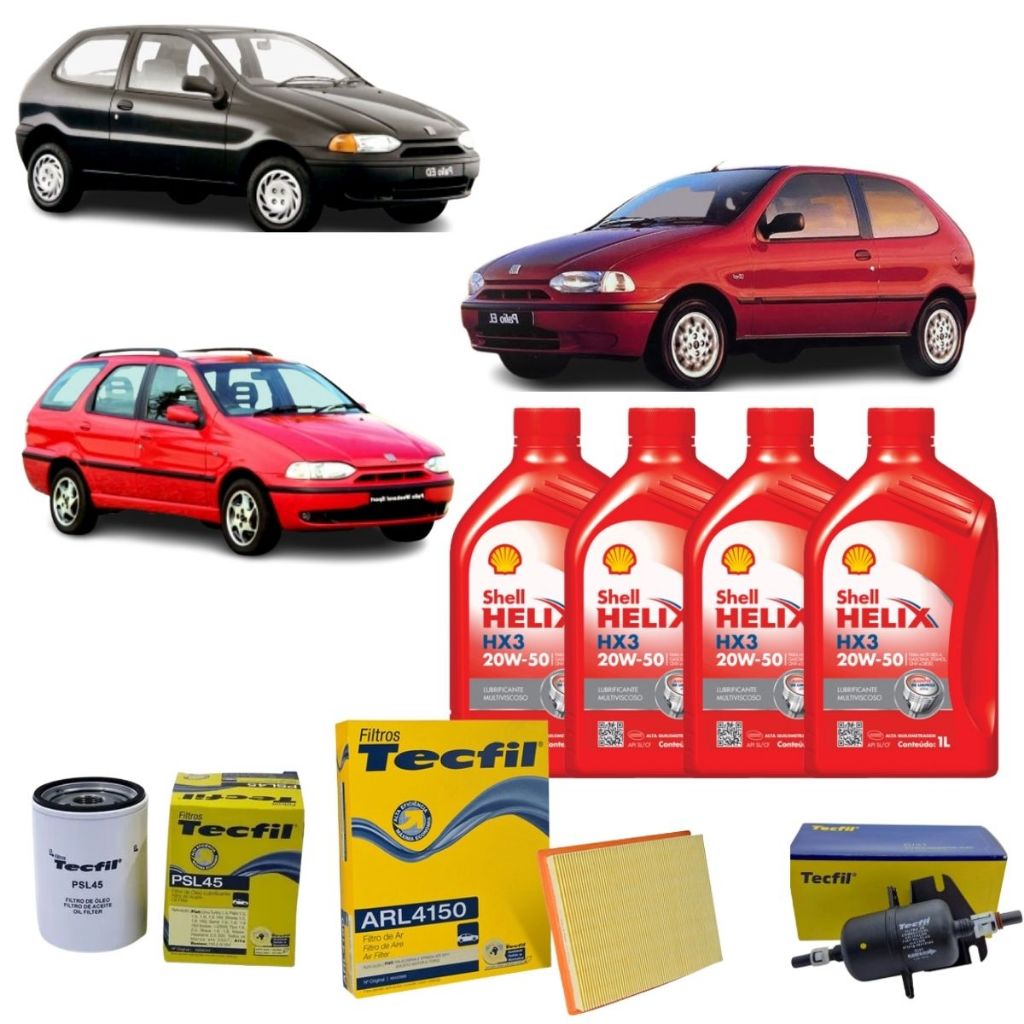 Kit Troca De Oleo E Filtros Fiat Palio Siena Strada Weekend 1.0 1.5 Fiasa 20w50 Shell Helix Original