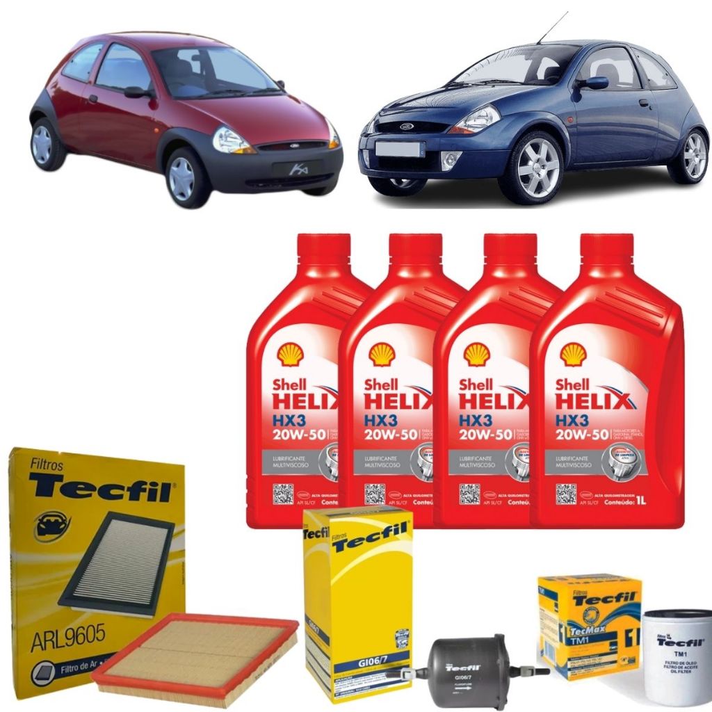 Kit Troca De Oleo E Filtros Ford Ka 1.0 1.6 20w50 Shell Helix HX3 Mineral API SL revisão original em Oferta na Shopee