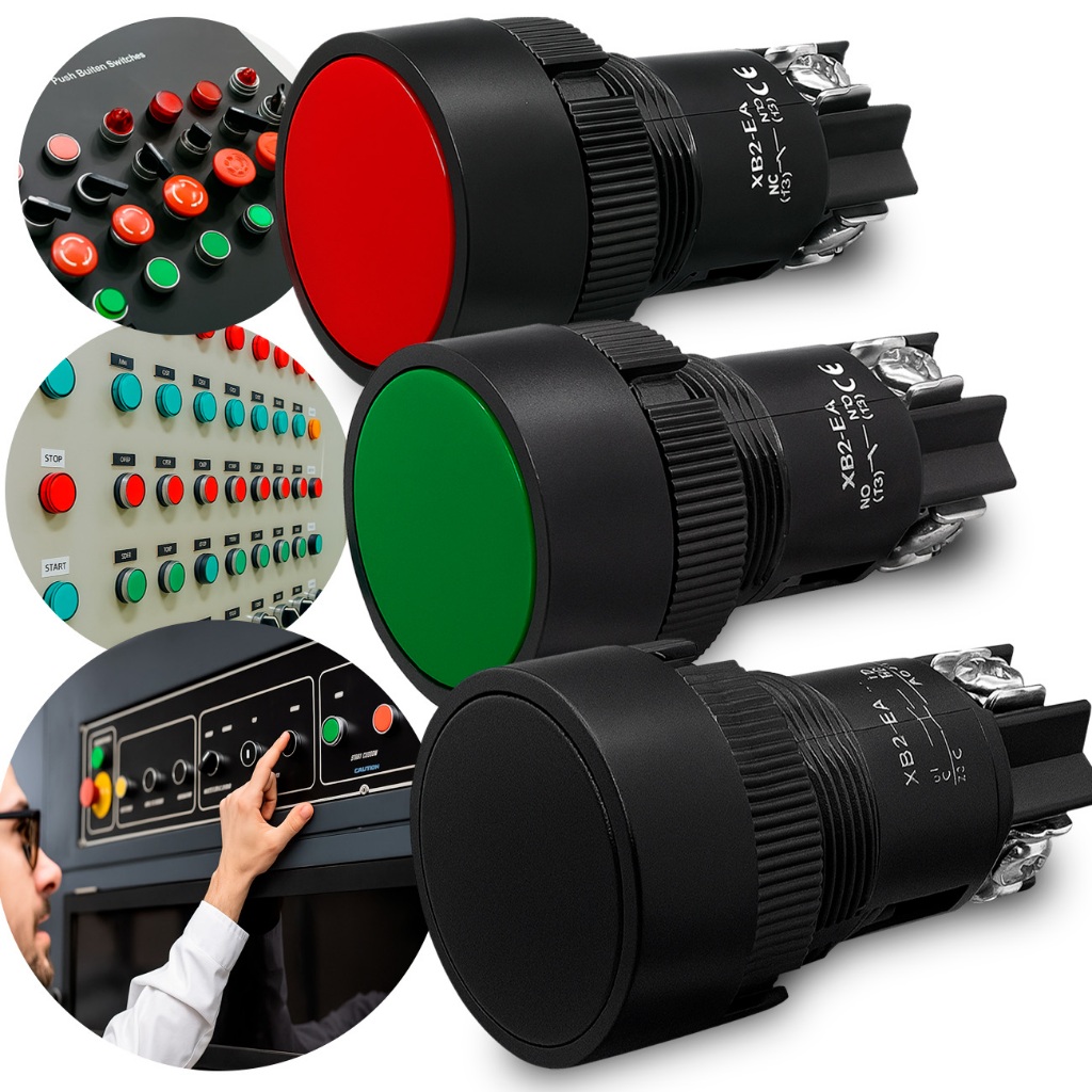 Botão Botoeira Pulsador Pulsante Monobloco Preto / Verde / Vermelho 22mm - 1un