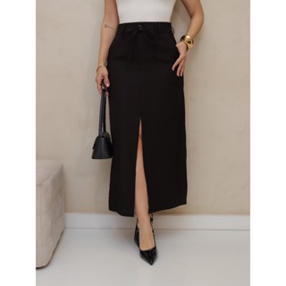 SAIA MIDI COM FENDA  E CORDÃO EM ALFAIATARIA SENSORIALLE MARRANT LOOK CASUEL E ELEGANTE em Oferta na Shopee