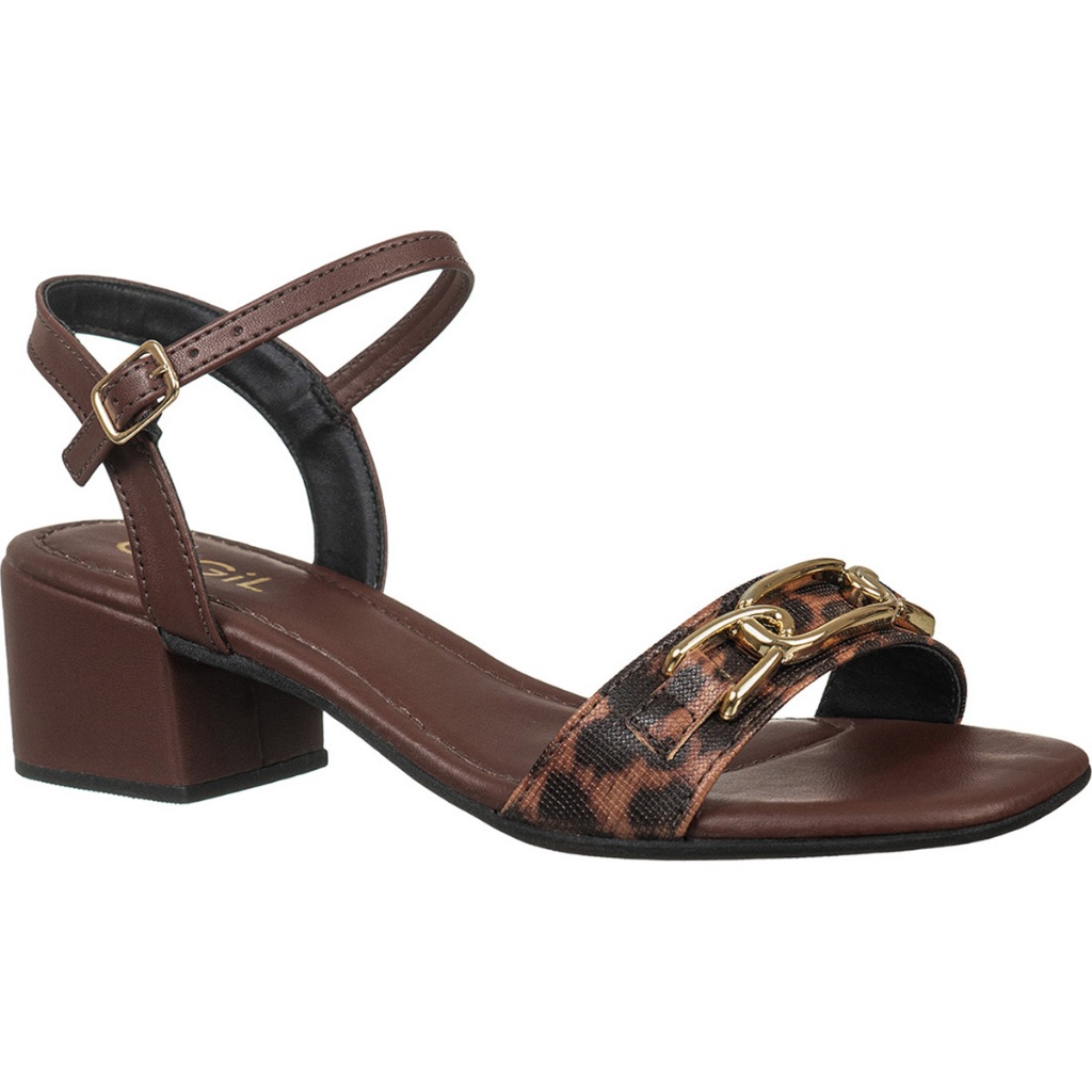 Sandália Feminina GiGiL Salto Bloco Detalhe Corrente ABS Metalizado Bico Quadrado Clássico Elegante em Oferta na Shopee