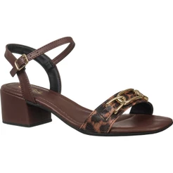 Sandália Feminina GiGiL Salto Bloco Detalhe Corrente ABS Metalizado Bico Quadrado Clássico Elegante