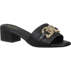 Tamanco Feminino GiGiL Mule Enfeite Metalizado Salto Bloco Baixo Elegante Casual Confortável