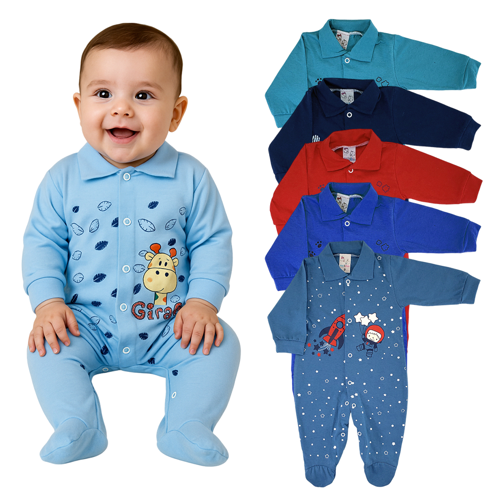 Macacão Bebê Malha Básico Estampado Algodão Menino Atacado Cores Barato Manga Longa Enxoval em Oferta na Shopee