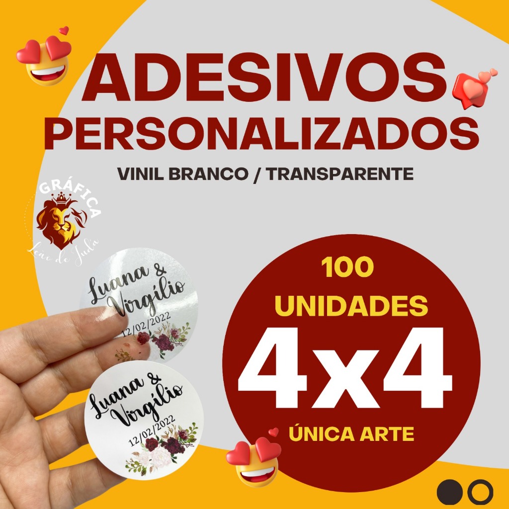 100 adesivos e etiquetas personalizadas em vinil 4x4 em Oferta na Shopee