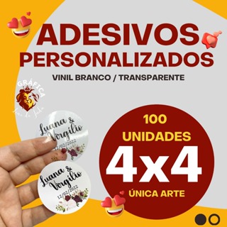 100 adesivos e etiquetas personalizadas em vinil 4x4 em Oferta na Shopee