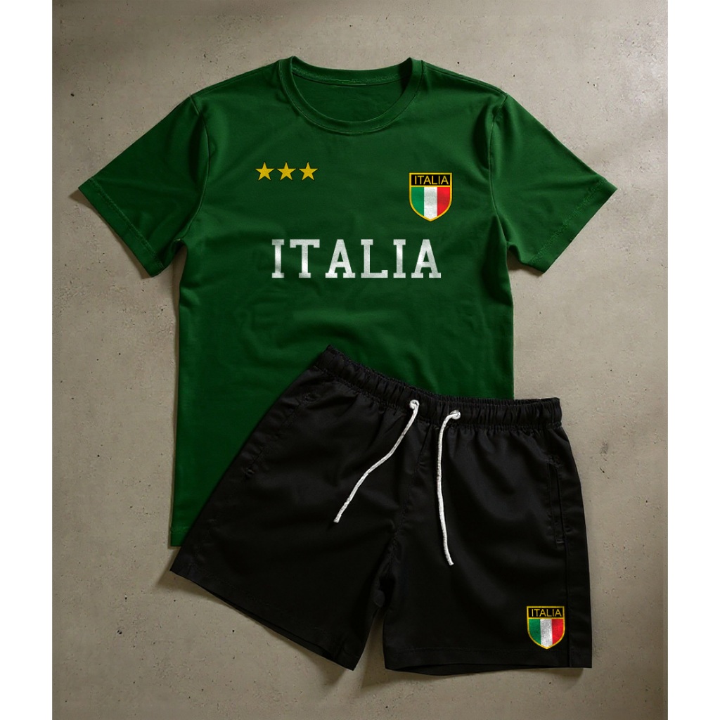Conjunto Masculino Kit Italia Estampado Bermuda e Camiseta Street, Futebol e Atitude