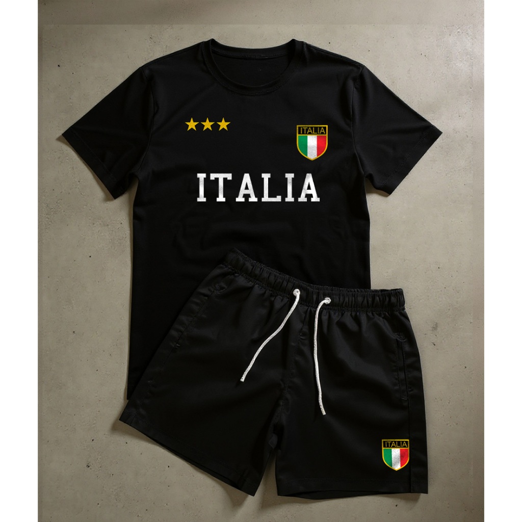 Kit Conjunto Masculino Estampa Italia Street Com Bermuda + Camiseta Street Casual e Confortável em Oferta na Shopee