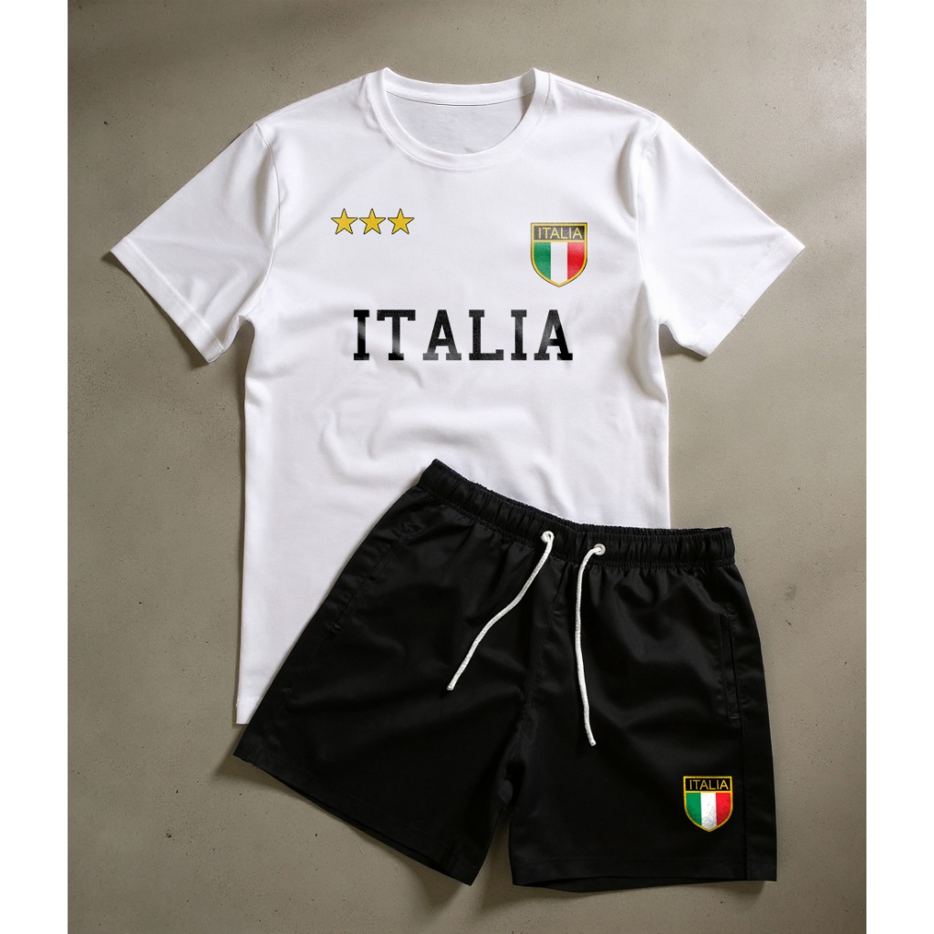 Conjunto Kit  Masculino Estampado Bermuda e Camiseta Italia Esporte, academia e Futebol