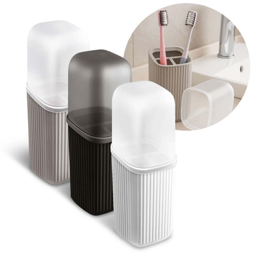 Porta Escova Creme Dental Plástico Com Tampa Minimalista Banheiro Lavabo Usual Utilidades