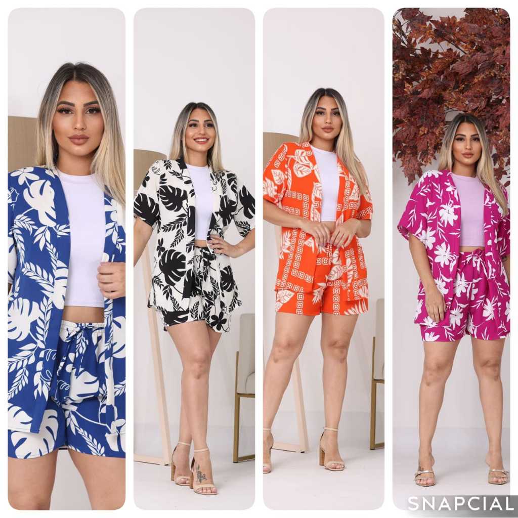 Kimono Manga Curta Femenina  Tecido Dunas Estanpado em Oferta na Shopee