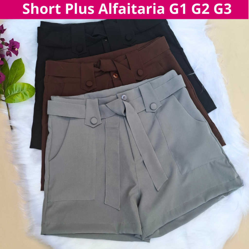 Short Alfaiataria Plus size Feminino Cintura Alta Com ziper e Bolso Moda Verão  46 ao 52 em Oferta na Shopee