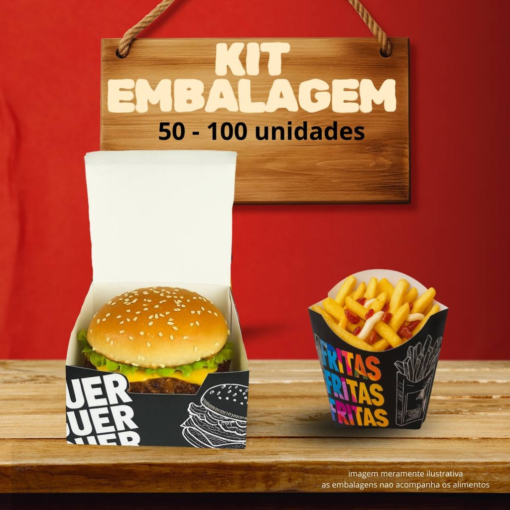 Kit Embalagem para Hamburguer + Batata Frita Combo 50 ou 100 Unidades Delivery Caixa Porçoes em Oferta na Shopee