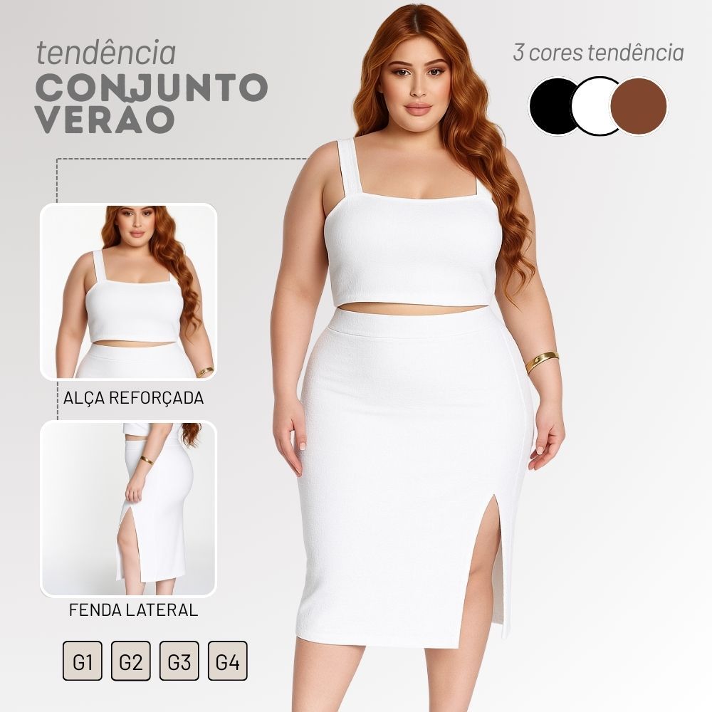 Detalhes do Conjunto Plus Size Feminino Preto Top Saia Midi Fenda Festa Balada Praia Verão