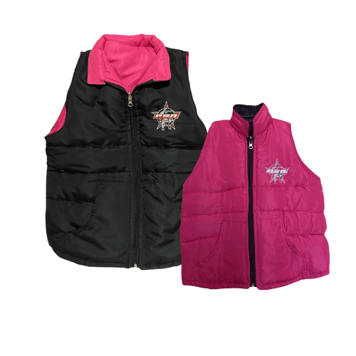Kit Colete Feminino Adulto PBR ABQM Preto com Rosa + Colete Infantil PBR Mangalarga Barato!