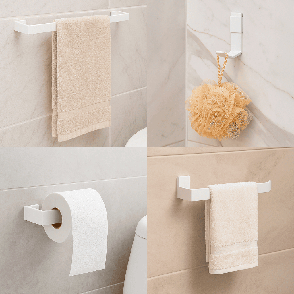 Kit Acessórios Para Banheiro 4 peças Toalheiro Suportes Branco Anti ferrugem