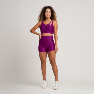 Conjunto Top e Short Canelado Poliamida Roxo Massam Fitness em Oferta na Shopee
