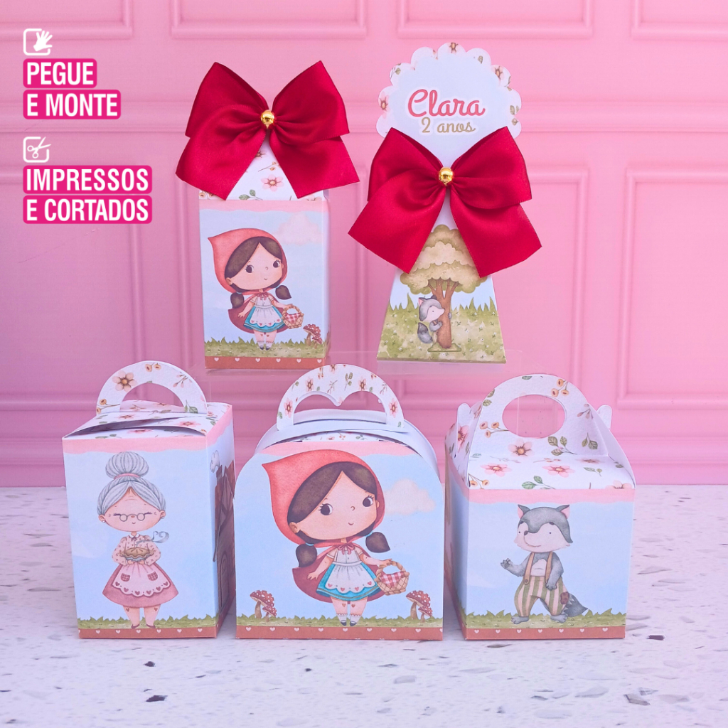 Kit Personalizados  Chapeuzinho Vermelho (PEGUE E MONTE)- kit festa -lembrancinha-aniversario -caixinhas -festa infantil