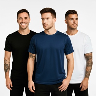 KIT 3 Camisetas DryFit Poliéster Masculina Lisa Academia Corrida Casual Esportes Confortável em Oferta na Shopee