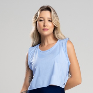 Regata Cropped Telinha Azul Dry Fit Massam Fitness em Oferta na Shopee