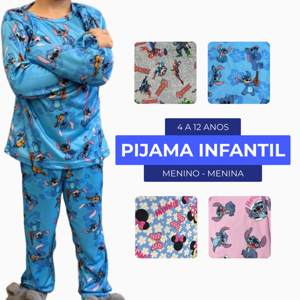 Pijama infantil Conjunto Confortável - Menino e Menina - Manga Longa - Fresco/Quentinho