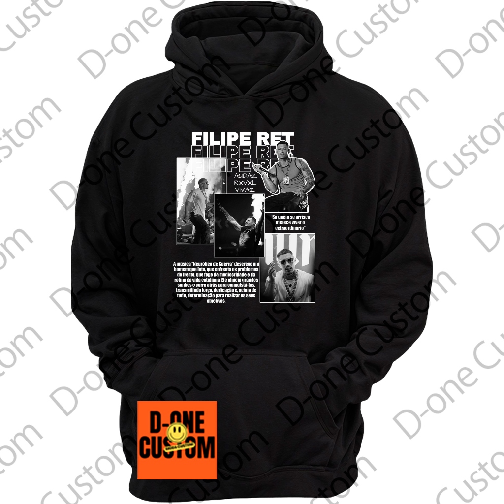 Moletom Blusa de Frio Filipe Ret A Musica Neurótico De Guerra Musica Hip-Hop Colagem Homenagem Foto