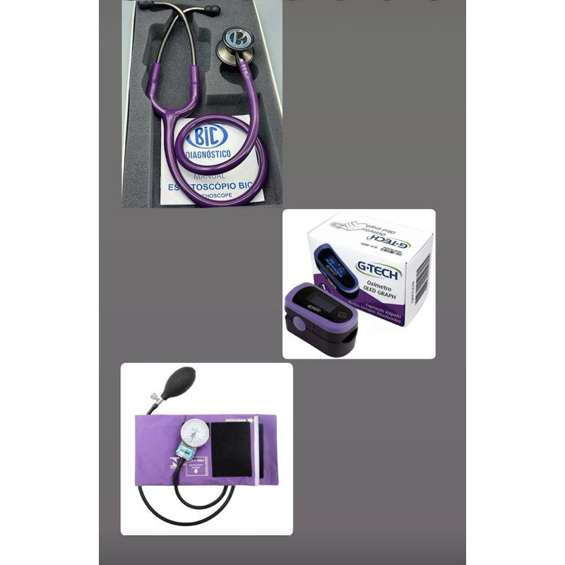 kit BIC Gtech roxo/lilás Estetoscópio Eternity roxo malbec+ oximetro GTech + esfigmomanômetro PAMED