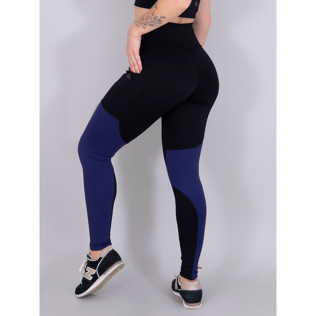 Detalhes do Calça Legging Feminina Suplex Academia Bicolor Cintura Alta
