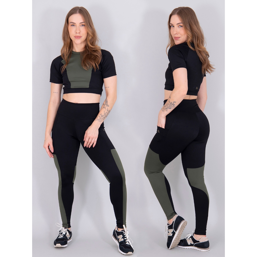 Calça Legging + Top Bic de Poliamida Moda Feminina Fitness Yoga