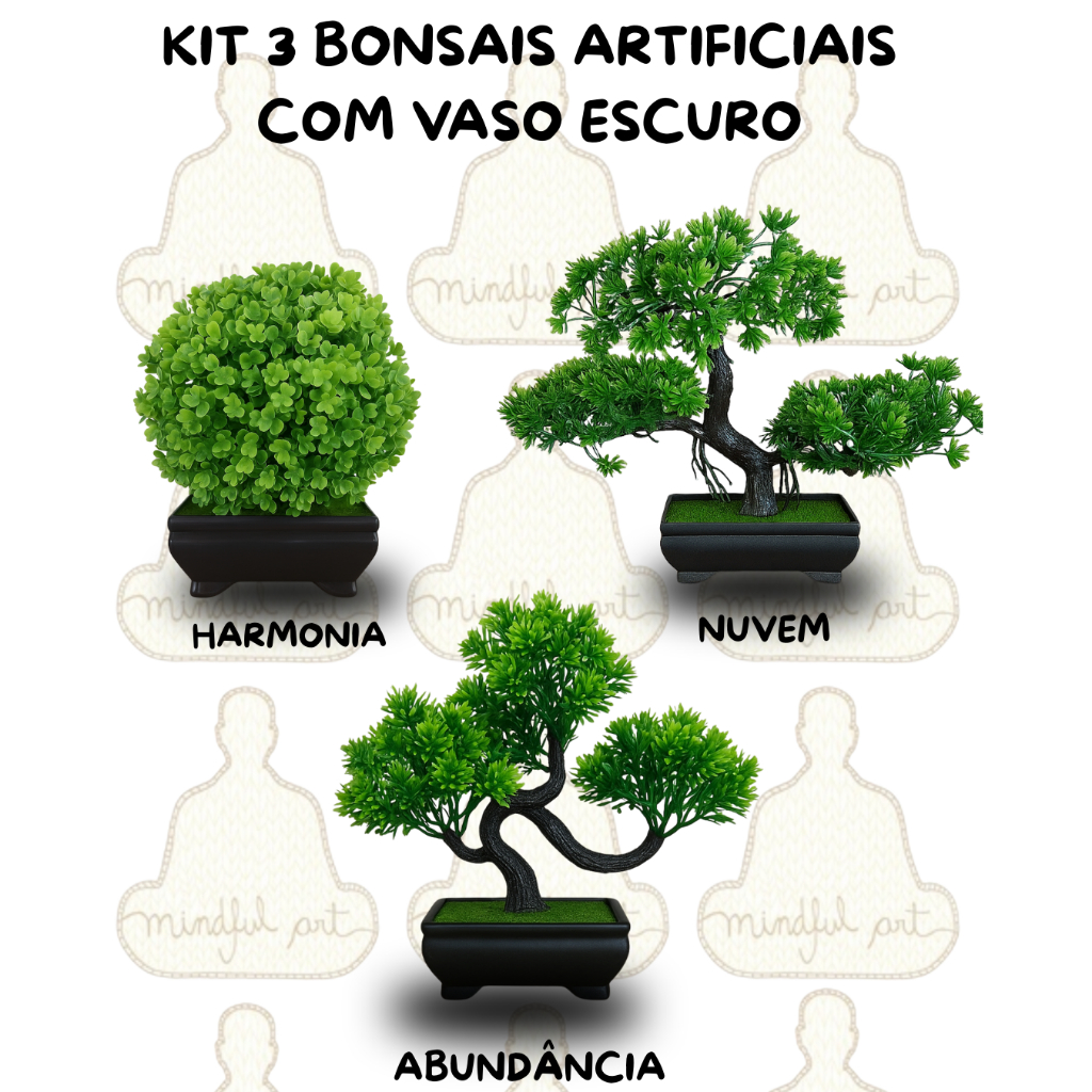 Kit 3 Bonsais Plantas Artificiais Exclusivas – Equilíbrio Oriental para sua Casa Vasos Escuros em Oferta na Shopee