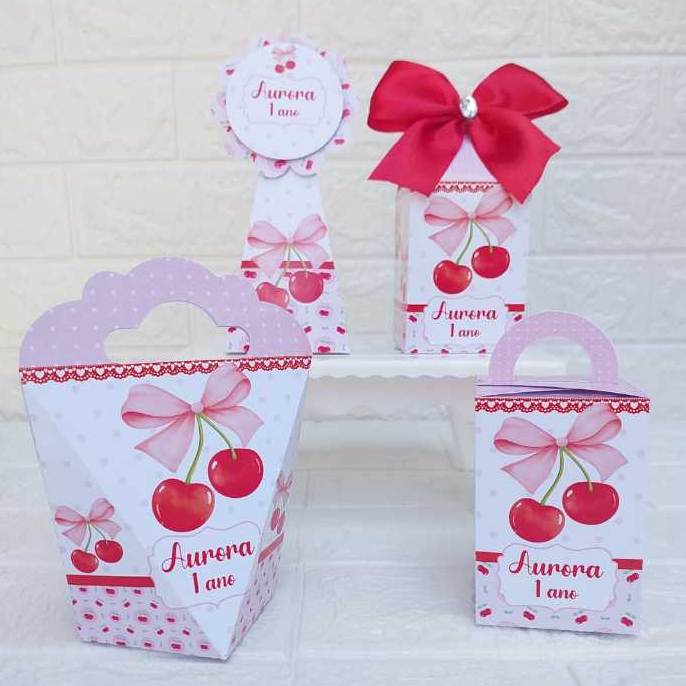 Kit Festa Cerejinha Lembrancinhas Personalizadas - Caixinhas Personalizadas para Aniversário Festa Infantil