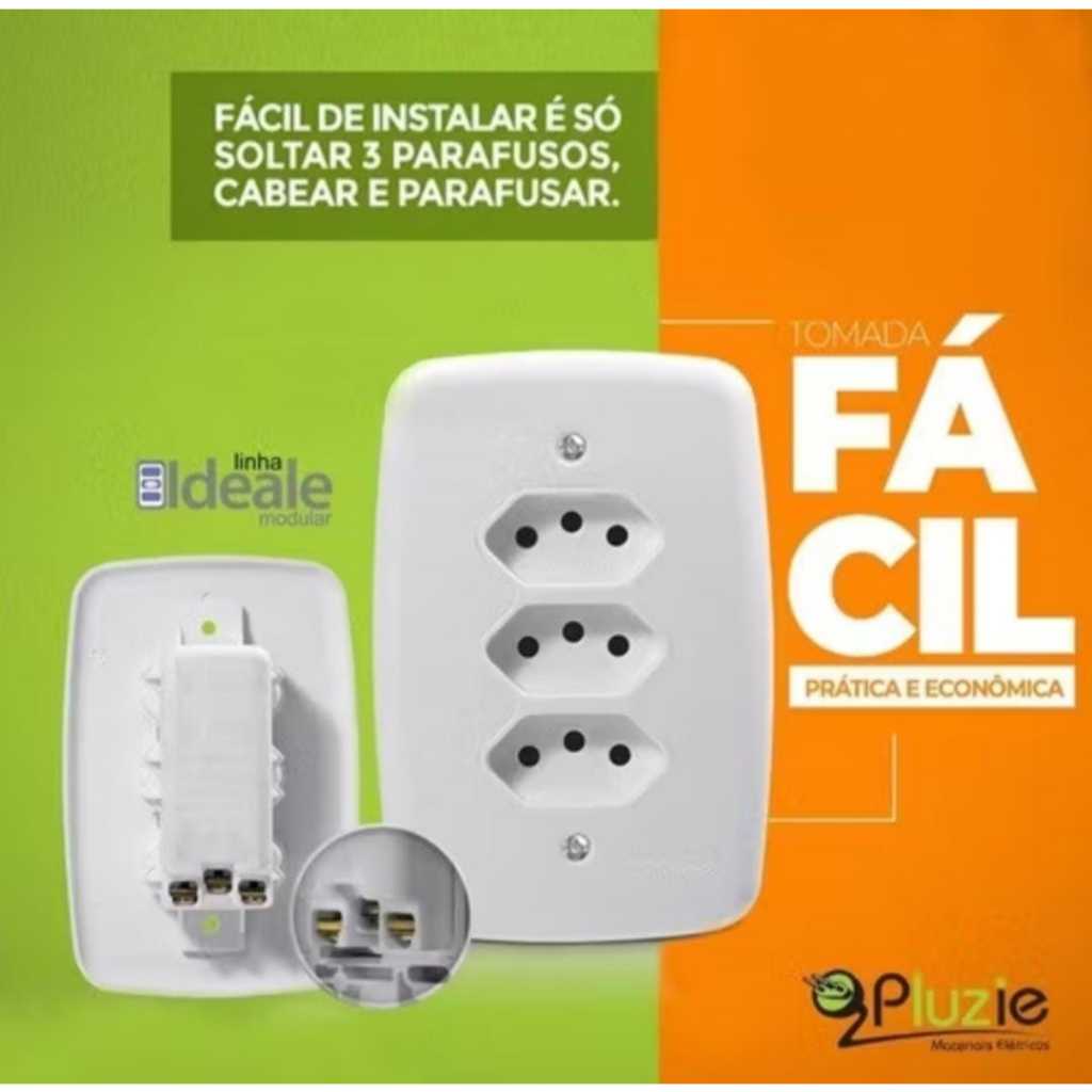 Tomada Tripla 10a fácil Instalação Pluzie 4x2 Branca