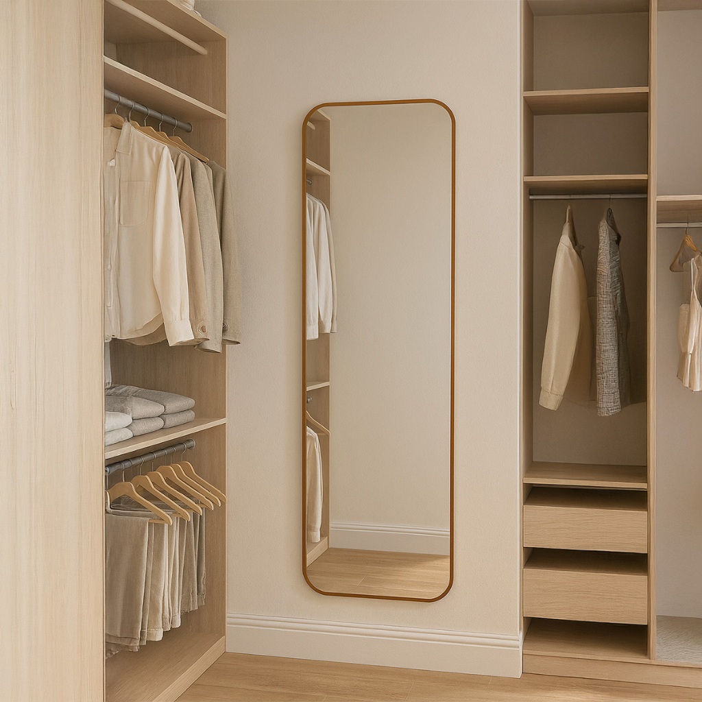 Espelho Retrô Retangular Corpo Inteiro Moldura Canto Borda Arredondado em Oferta na Shopee