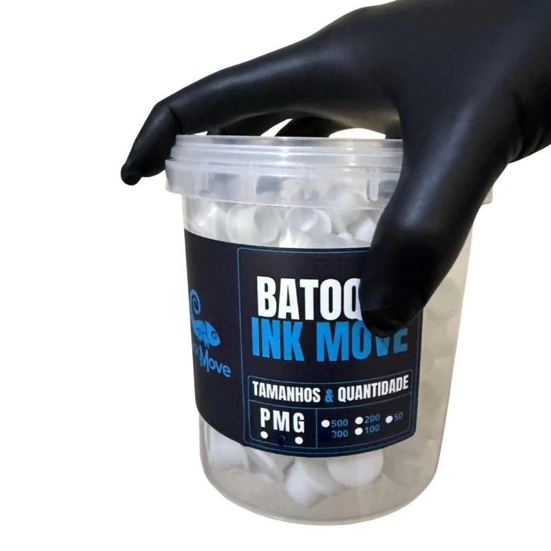 kit 100 unidades Batoque Médio Ink Move Silicone Branco Antiderrapante para Tatuagem Profissional